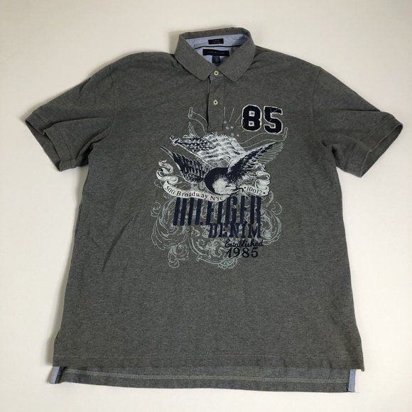 TOMMY HILFIGER Mens Size 2XL Gray Graphic Short Sleeve Polo Shirt H25‎ - Picture 1 of 5